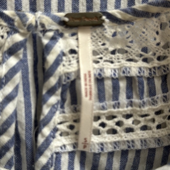 Free People peasant dress small oversized blue white stripes floral boho chic - Picture 13 of 14